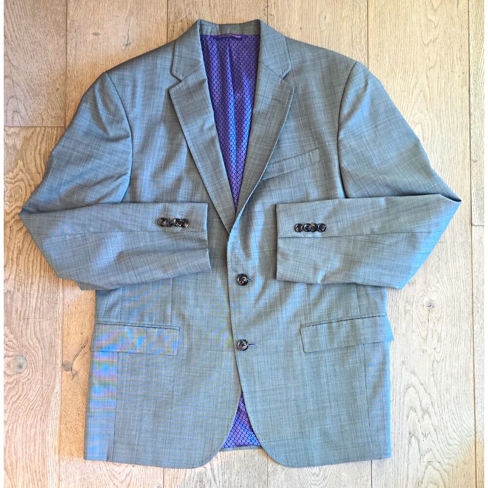 Ted Baker Endurance 40S Mens Gray Check Blazer 2-Button Notch Lapel